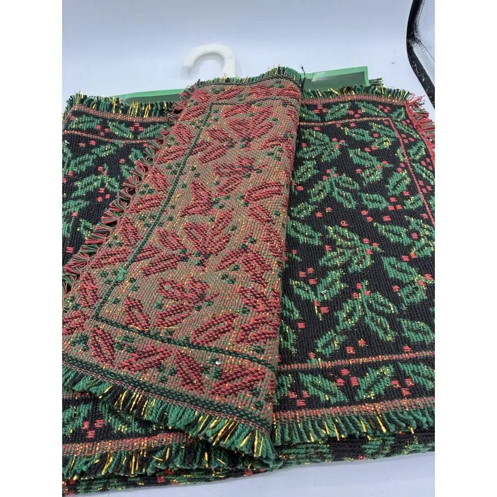 Windham Weavers Christmas Jacquard Table Runner 54” + 2 Placemats NOS